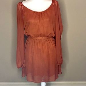 Speechless Rust Long-Sleeve Tied Waist Dress